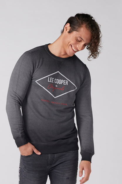 Grey Lee Cooper crewneck sweatshirt, long sleeves, front diamond graphic