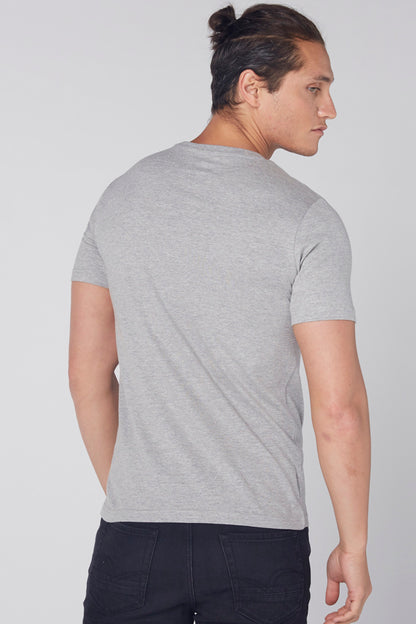 Grey T-shirt with short sleeves, shown from the back