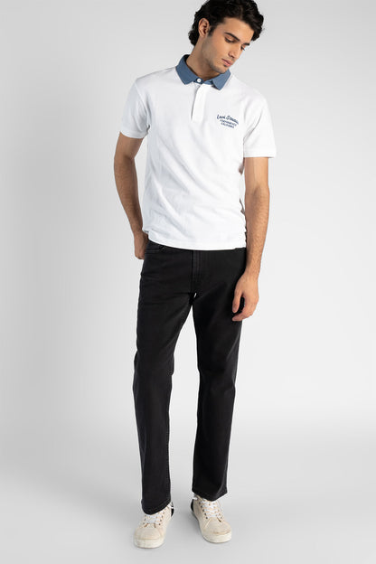 Levi's charcoal straight-leg jeans, five-pocket design with belt loops