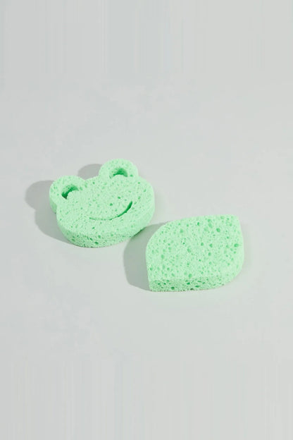 BABYSHOP green speckled sponge set with two curved pieces, frog-like shape