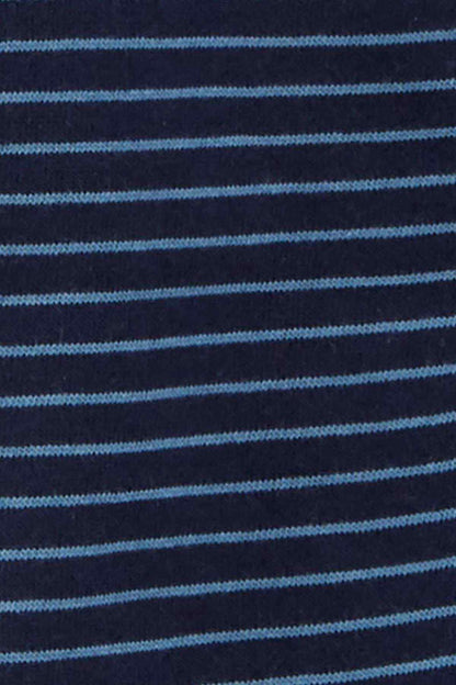 Dark blue knit fabric with light blue horizontal stripes