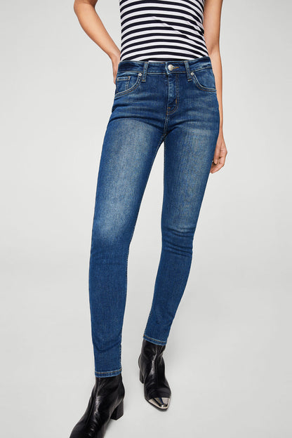 MANGO medium-blue skinny jeans with button fly and five-pocket design