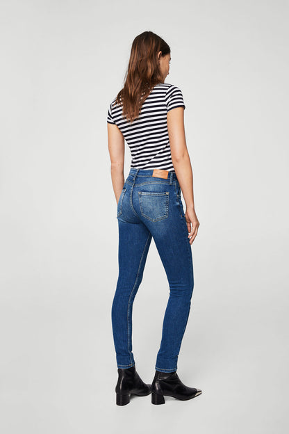MANGO medium-blue slim jeans with belt loops and cuffed ankle hem