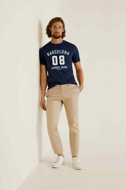 Dark navy Mango crew-neck T-shirt with 'BARCELONA 08' front print