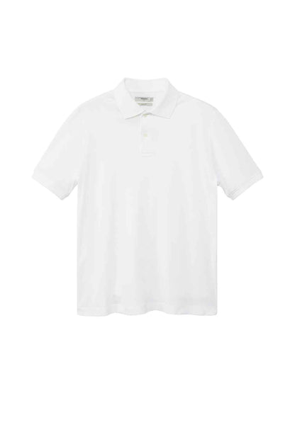 MANGO white polo shirt flat lay with short sleeves and button placket