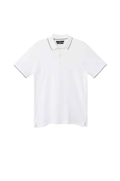 MANGO white polo shirt, short sleeves, collar, and button placket