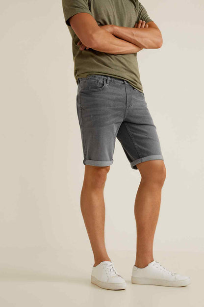MANGO denim shorts in dark grey, cuffed hem, five-pocket style
