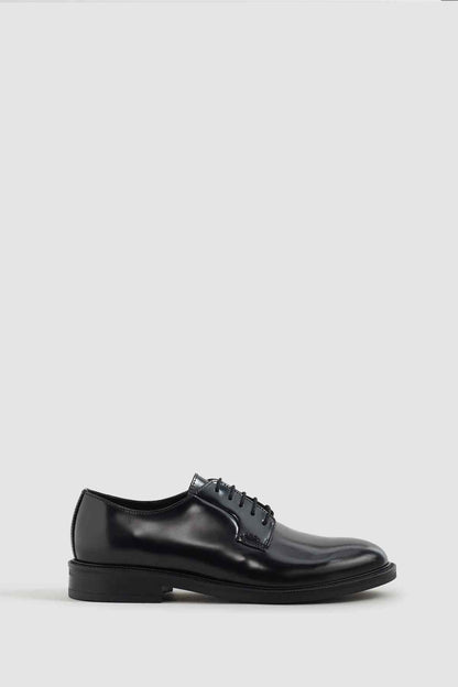 Mango black leather lace-up derby shoes with cap toe and glossy finish