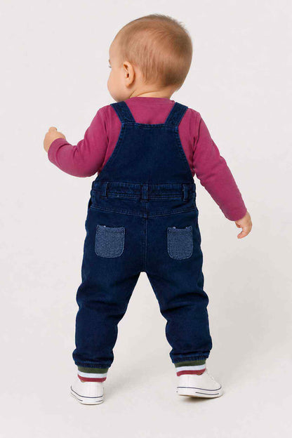 BABYSHOP baby denim overalls, navy with adjustable straps and two back pockets
