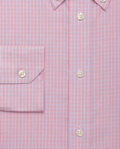 Camicissima pink dress shirt with red grid check, front buttons and placket