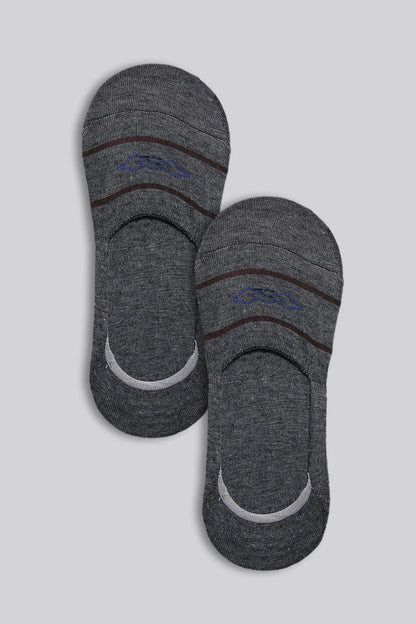 Brackets heather gray no-show socks, two-pack, blue and red stripes, cushioned foot
