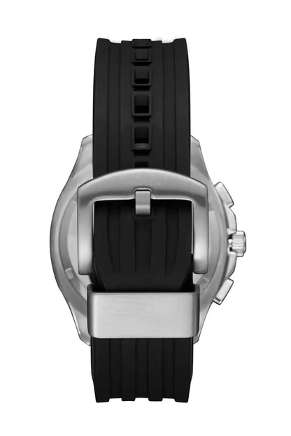 Chronograph wristwatch with black silicone strap and stainless clasp