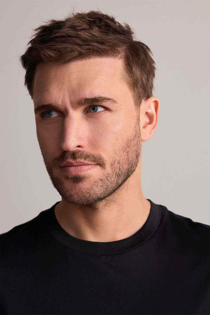 Next black crew-neck T-shirt close-up of neckline detail