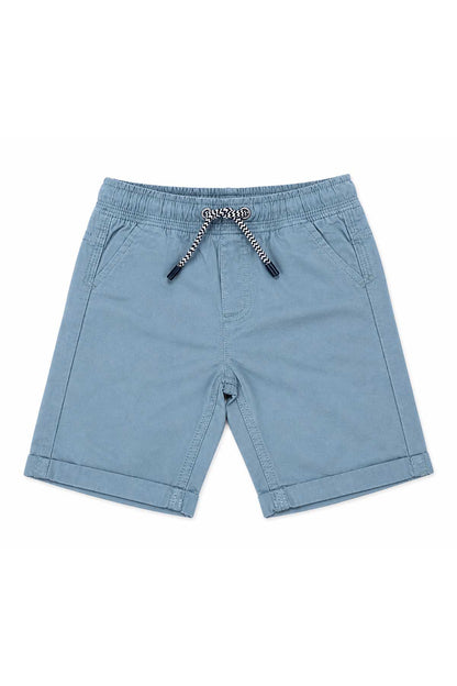 Light blue denim shorts close-up with drawstring waist and front side pockets