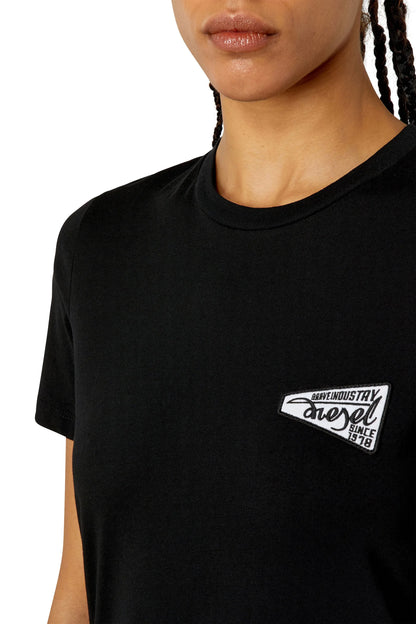 Diesel black crewneck T-shirt with white chest logo patch