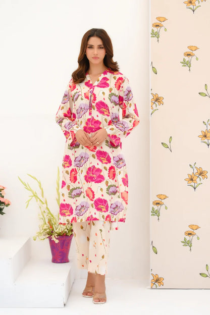 Dhaga floral long kurta set with button-front tunic and matching pajama pants