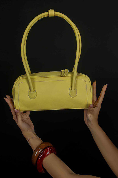 HIBISCUS butter yellow mini handbag with long rounded handles and top zipper