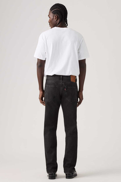 Levi's black straight-leg denim jeans with belt loops and back patch pockets