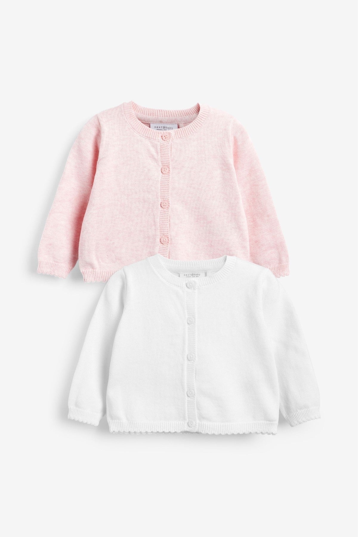 Button-front knit cardigan set, pink and white, long sleeves for babies