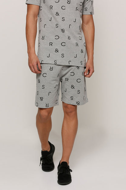 Grey logo-print shorts with drawstring and side pockets