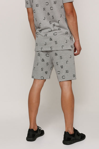 Grey logo-print shorts with straight hem and mid-length cut