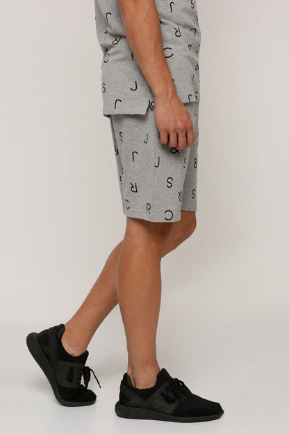Grey logo-print shorts with elastic waist and side pocket