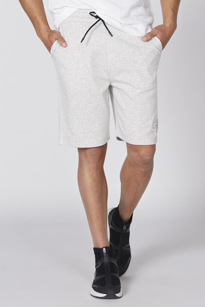 Splash grey drawstring shorts with side pockets, knee-length heather