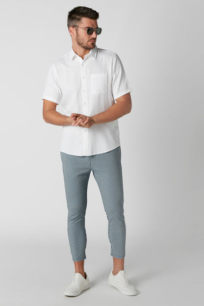 Splash short-sleeve button shirt with cropped grey-blue pants