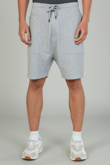 Grey heather knee-length drawstring shorts with side pockets