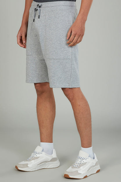 Grey heather knee-length drawstring shorts with side pocket