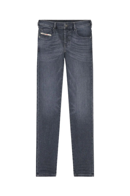 Diesel dark-wash denim jeans, straight leg, belt loops, rear view
