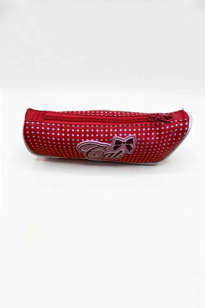 BABYSHOP red polka-dot zip pencil case with Cat logo patch
