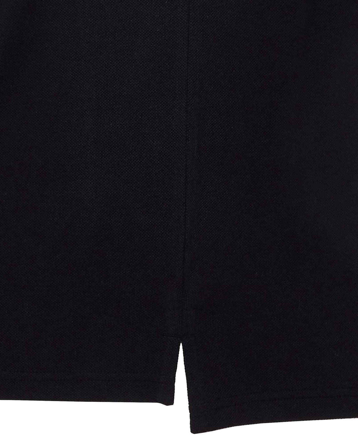 Black polo shirt hem with side slit and short-sleeve cuff detail
