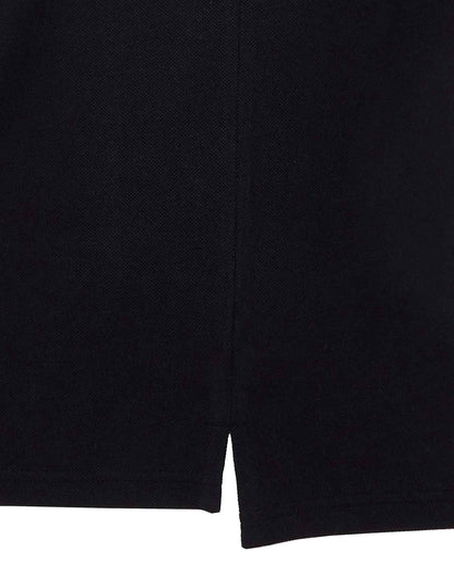 Black polo shirt hem with side slit and short-sleeve cuff detail