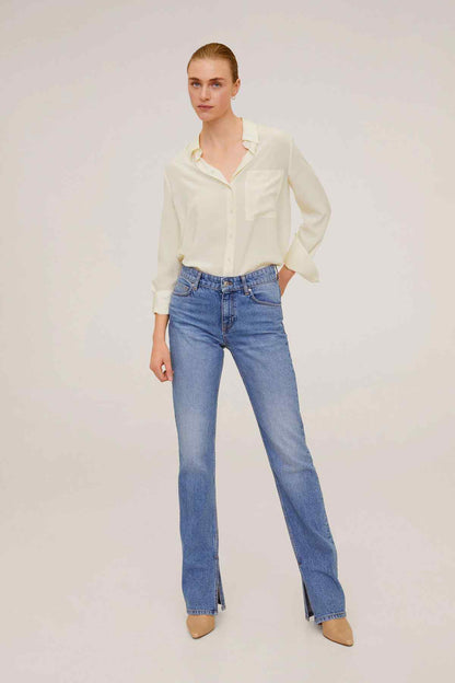 MANGO off-white button-up blouse with collar and long sleeves
