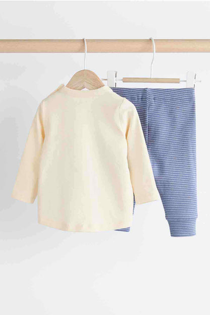 Kids two-piece set: cream long-sleeve shirt and blue striped pants