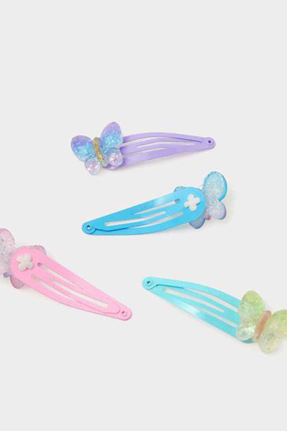 Pastel multi glitter snap hair clips with butterfly charm
