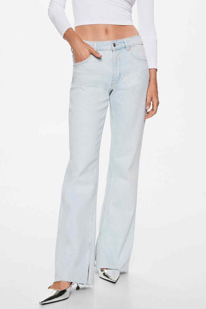 MANGO bleach blue wide-leg jeans with button fly and front pockets