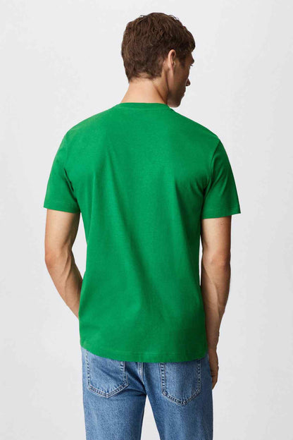 MANGO emerald green crew-neck T-shirt, short sleeves, plain back view