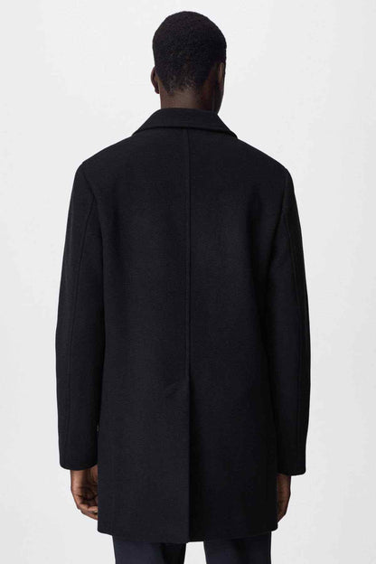 MANGO navy long overcoat with back seam and full sleeves