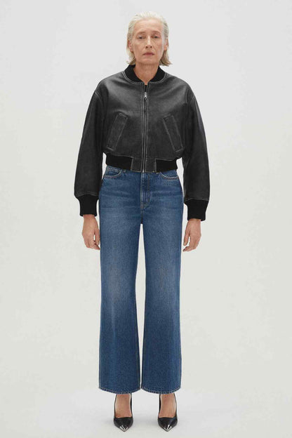 MANGO dark blue denim jeans, wide-leg cut with front fly and classic pockets