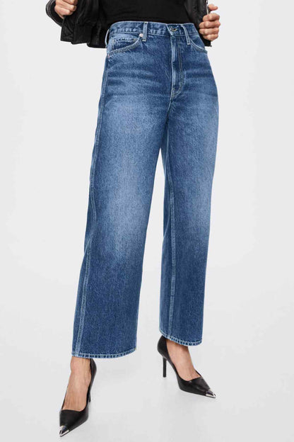 MANGO dark blue denim wide-leg jeans with front pockets and belt loops
