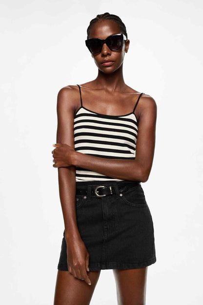 MANGO striped cami top with spaghetti straps and tie-back