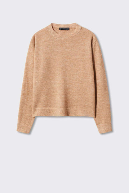 Medium brown long-sleeve knit sweater with crew neckline