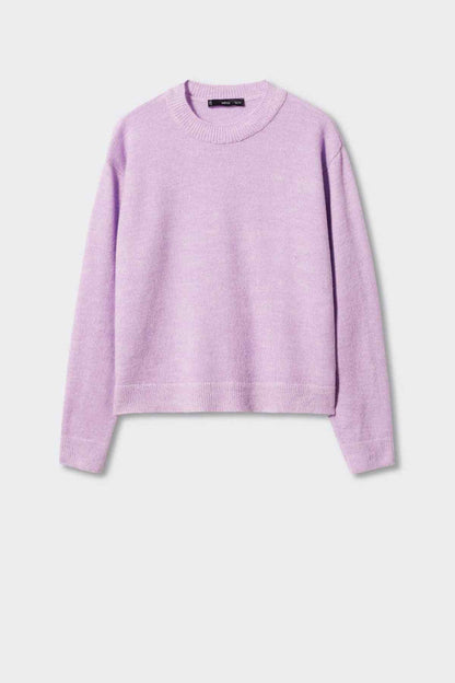Lilac cropped crew-neck knit sweater with long sleeves