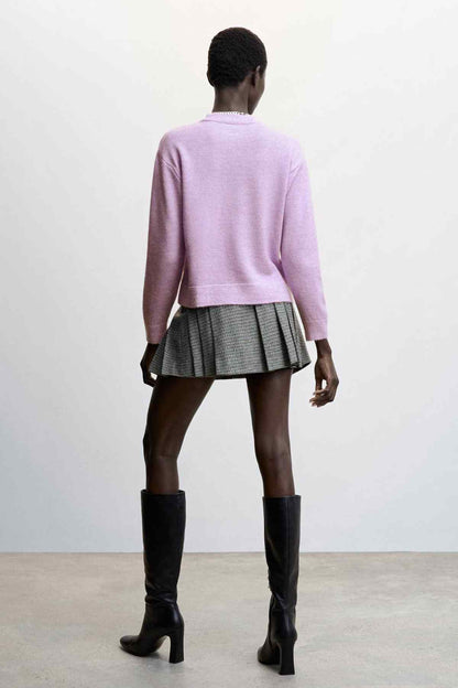 Lilac crew-neck knit sweater with long sleeves, back view