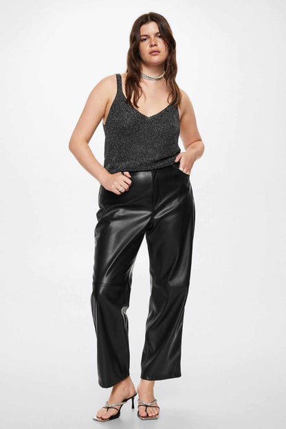 Black glitter V-neck tank top, sleeveless with wide straps