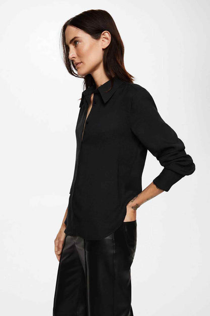 MANGO black button-up shirt with pointed collar and long sleeves