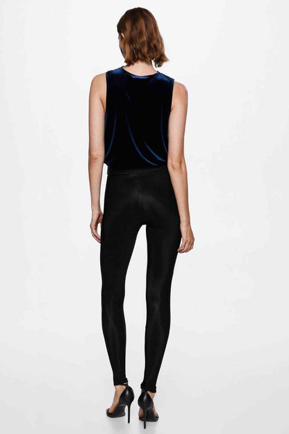 Mango halter-neck velvet top, dark navy, open back view
