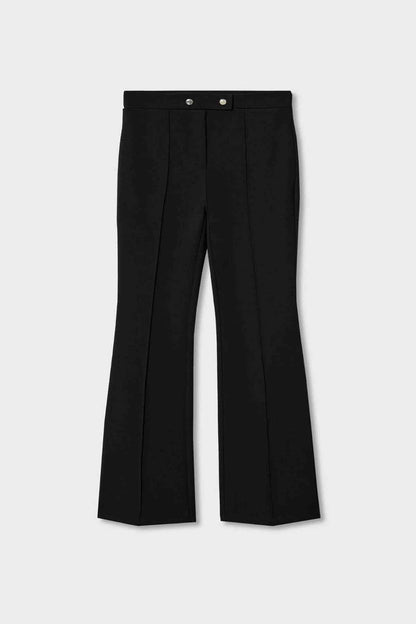 MANGO black wide-leg trousers with front pleats and snap-button waistband